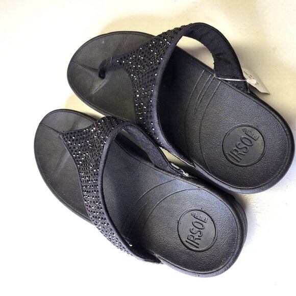 Black Size 8 Gold Crystal Sandals Wedge Heel Arch Support Comfy Flip Flops - Picture 12 of 13